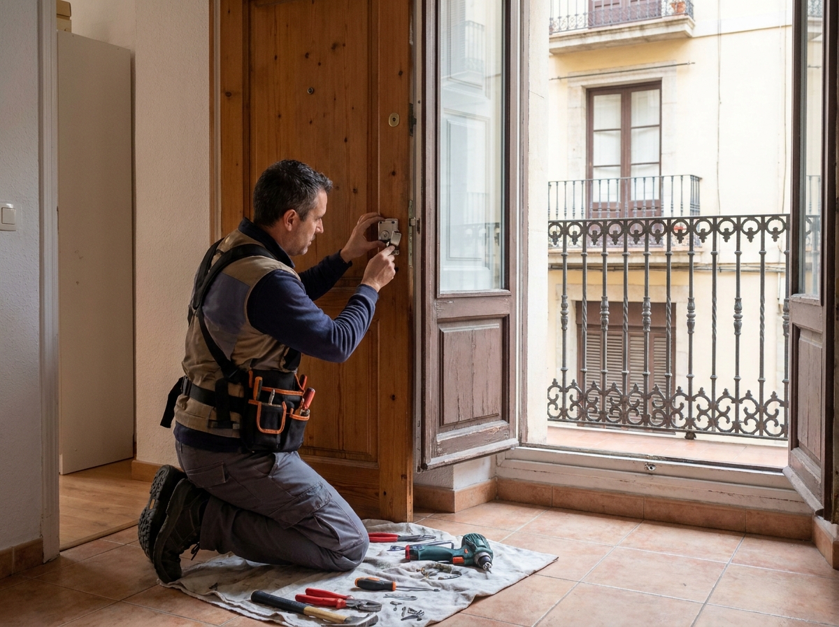 Cerrajero instalando cerradura de seguridad
